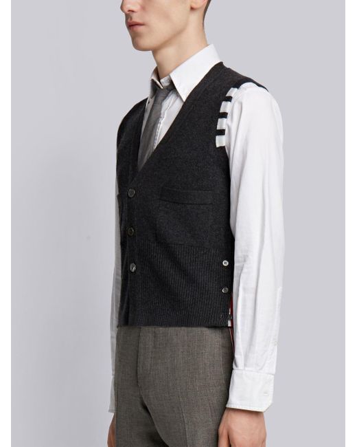 Thom Browne 4-bar Cashmere Cardigan Vest in Grey (Gray) for Men - Lyst