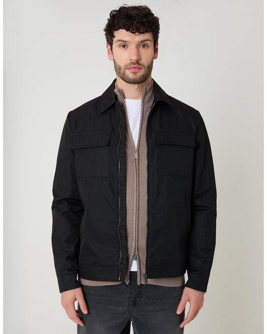 Threadbare Black Showerproof Lightweight Zip Up Jacket With Collar for men