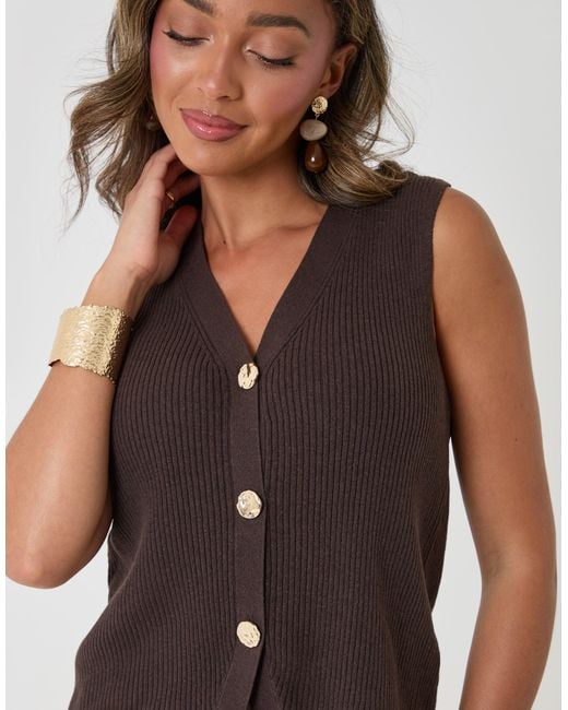 Threadbare Brown Ribbed Longline Waistcoat