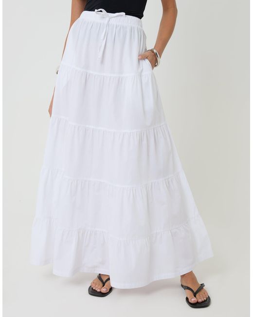 Threadbare White Pure Cotton Tiered Maxi Skirt
