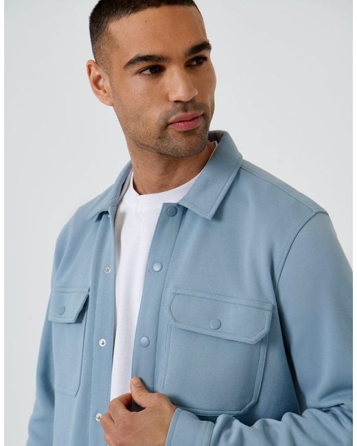 Threadbare Blue Pique Popper Fastening Shacket for men