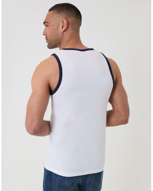 Threadbare White Cotton Ringer Vest for men