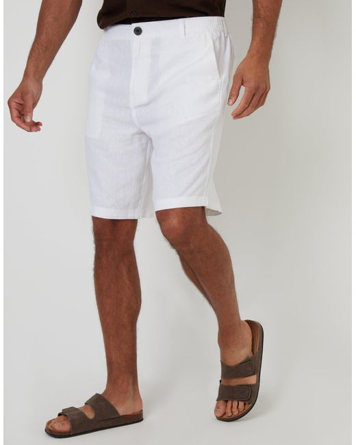 Threadbare White Linen Blend Shorts for men