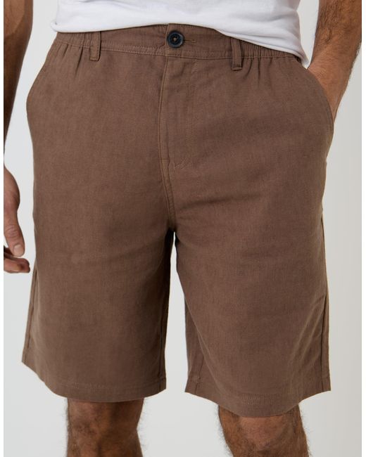 Threadbare Brown Linen Blend Shorts for men