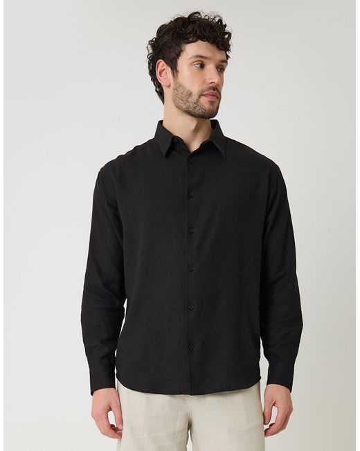 Threadbare Black Relaxed Fit Linen Blend Shirt for men
