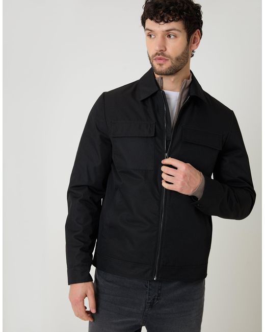 Threadbare Black Showerproof Lightweight Zip Up Jacket With Collar for men