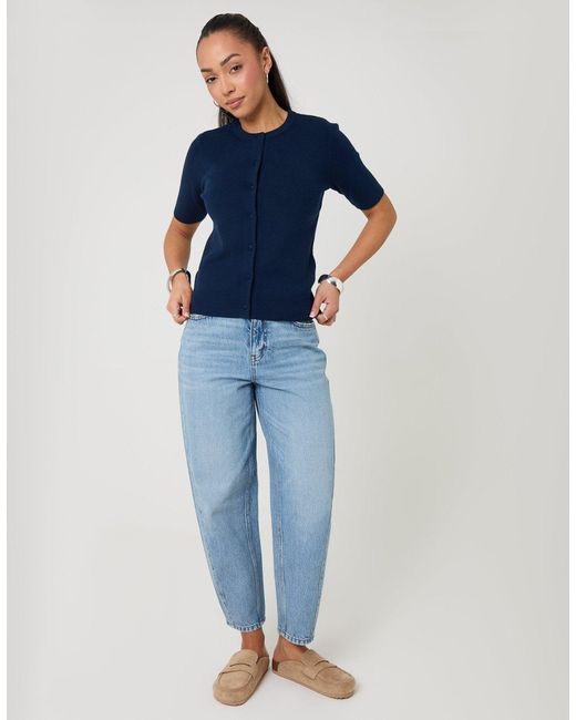Threadbare Blue Jacquard Knit Short Sleeve Cardigan