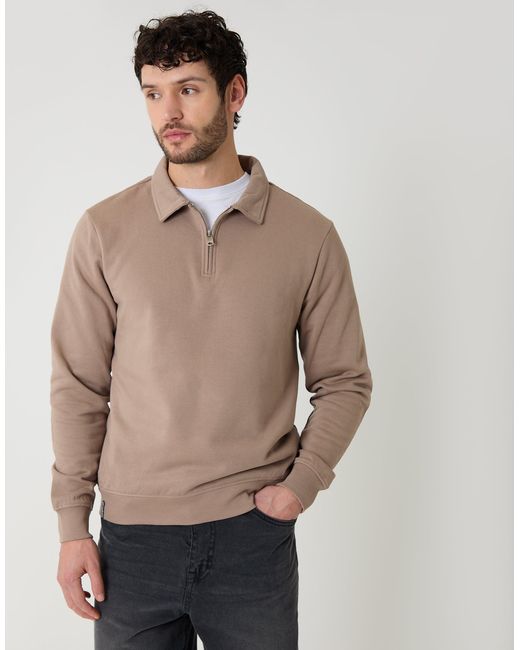 Threadbare Natural Quarter Zip Collared Sweatshirt for men