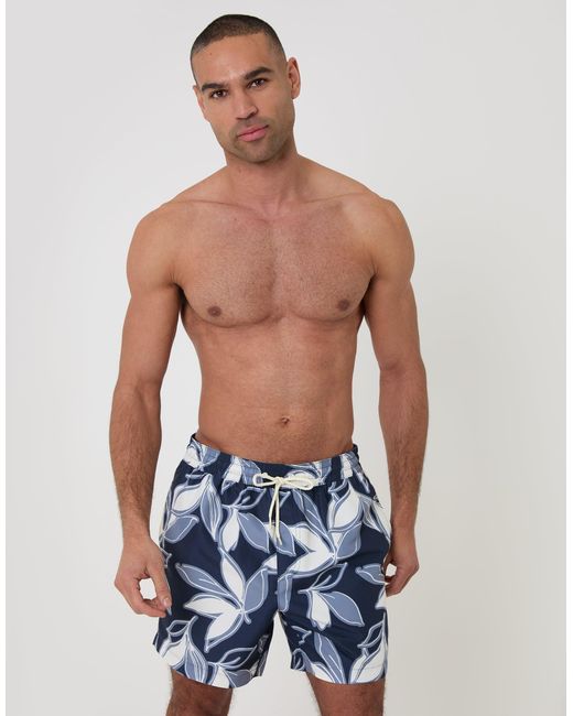 Threadbare Blue Leaf Print Quick Dry Swim Shorts for men