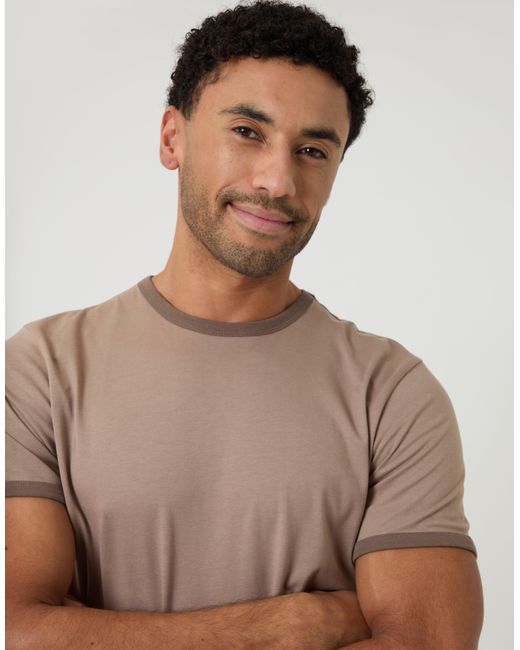 Threadbare Natural Contrast Binding Short Lounge Set for men