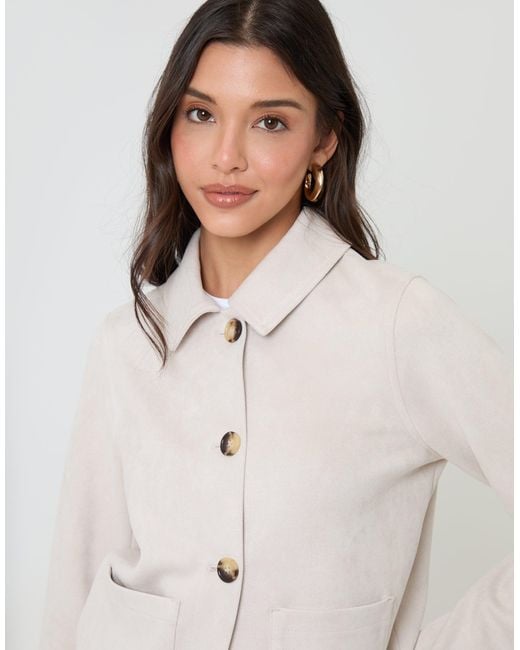 Threadbare White Cropped Button Up Suedette Shacket