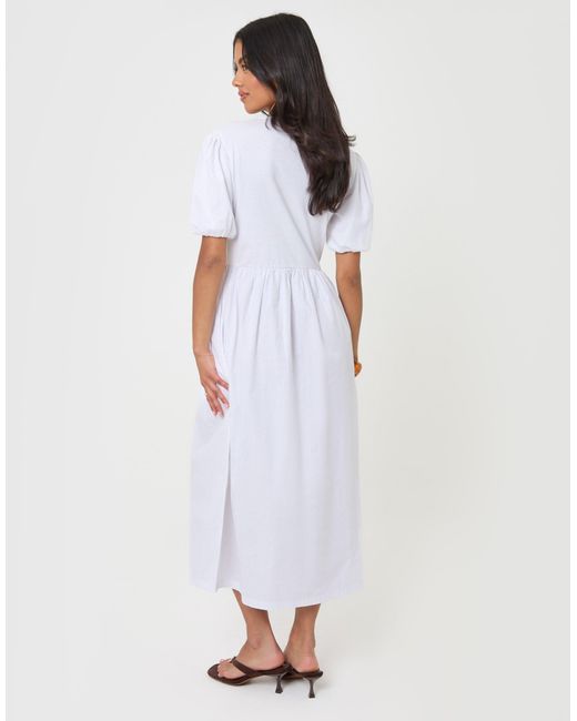 Threadbare White Pure Cotton Puff Sleeve 2-In-1 Maxi Dress