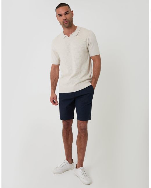 Threadbare White Textured Knit Front Trophy Neck Polo for men