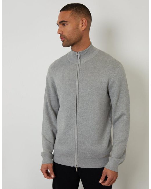 Threadbare Gray Zip-Through Funnel Neck Knitted Cardigan for men