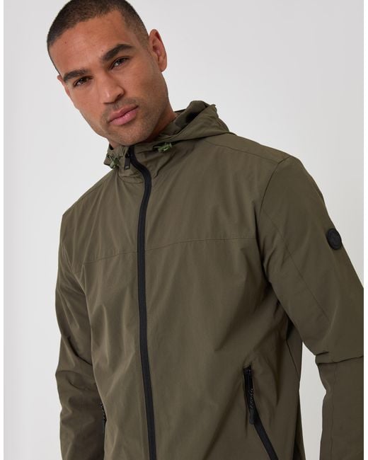 Threadbare Green Showerproof Ripstop Hooded Jacket for men