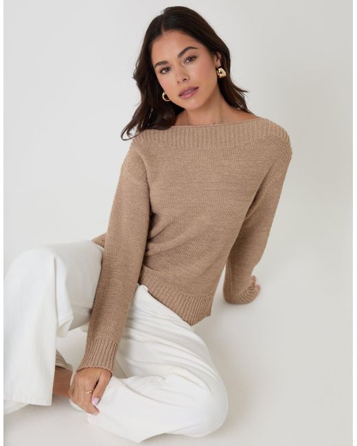 Threadbare Natural Knitted Slash Neck Jumper