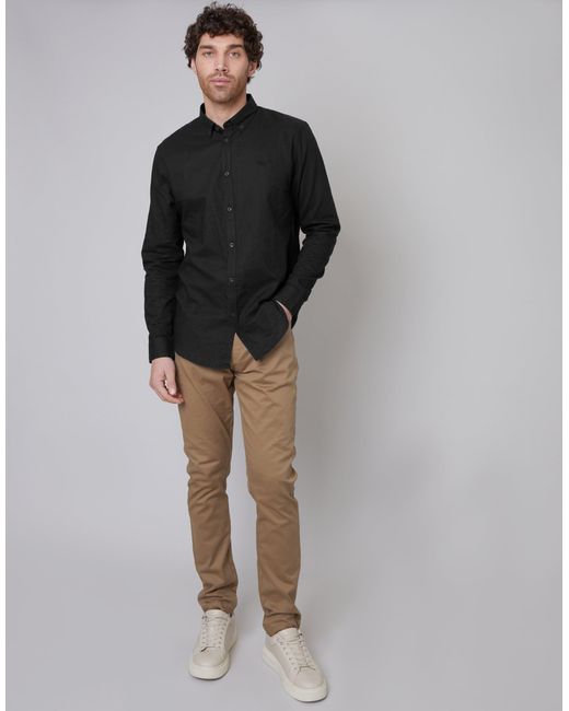 Threadbare Black Long Sleeve Linen Blend Shirt for men