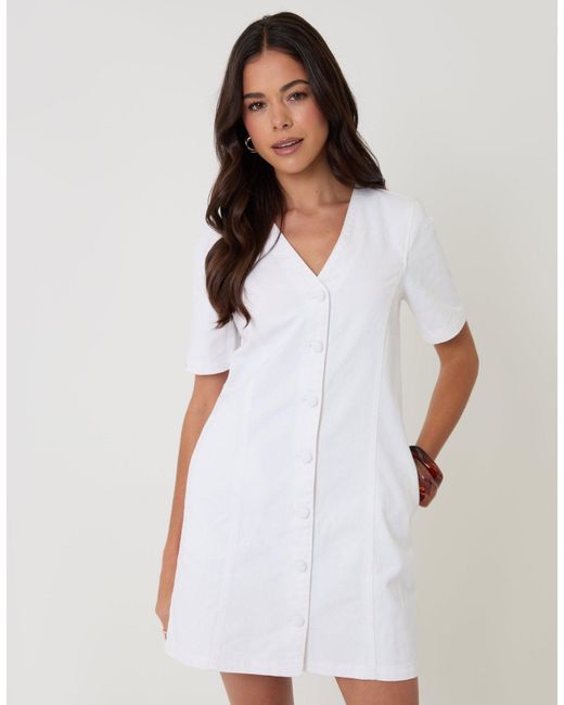 Threadbare White Denim Button Up Mini Dress