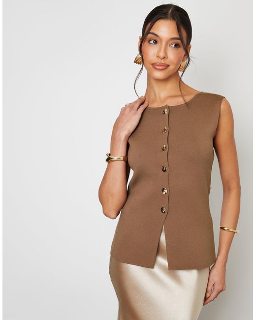 Threadbare Brown Ribbed Knitted Waistcoat