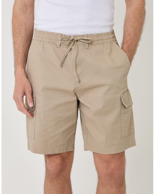 Threadbare Natural Regular Fit Textured Cargo Shorts for men