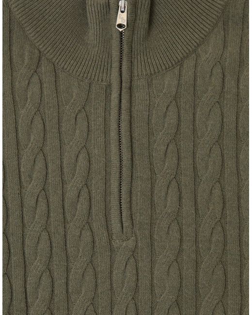 Threadbare Green Cable Knit Quarter Zip Jumper for men