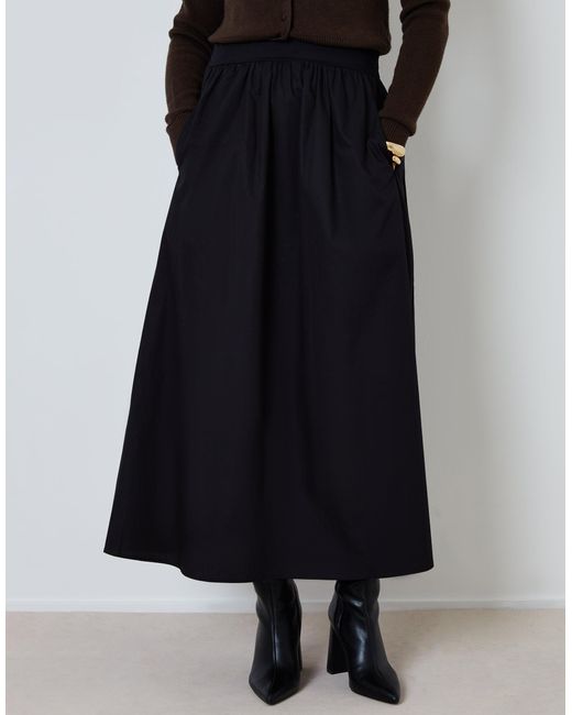 Threadbare Black Pure Cotton Poplin Maxi Skirt With Pockets