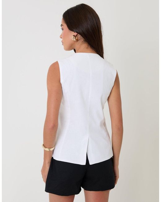 Threadbare White Linen Blend Longline Waistcoat