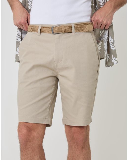 Threadbare Natural Belted Chino Shorts for men