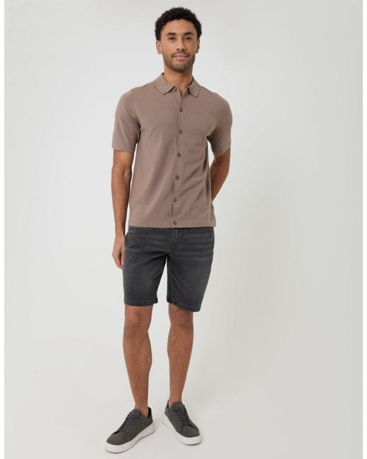 Threadbare Gray Knitted Short Sleeve Shirt for men