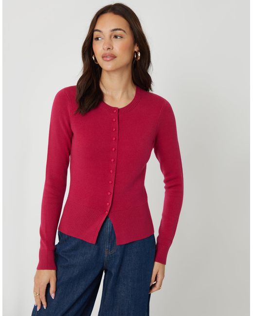 Threadbare Red Crew Neck Compact Knitted Cardigan