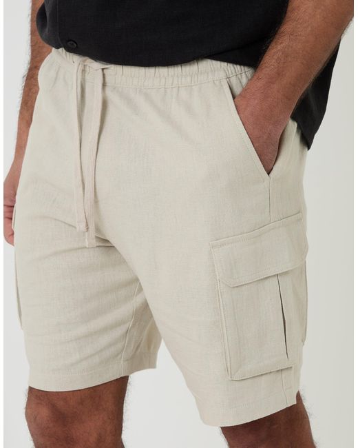 Threadbare Natural Linen Blend Cargo Shorts for men