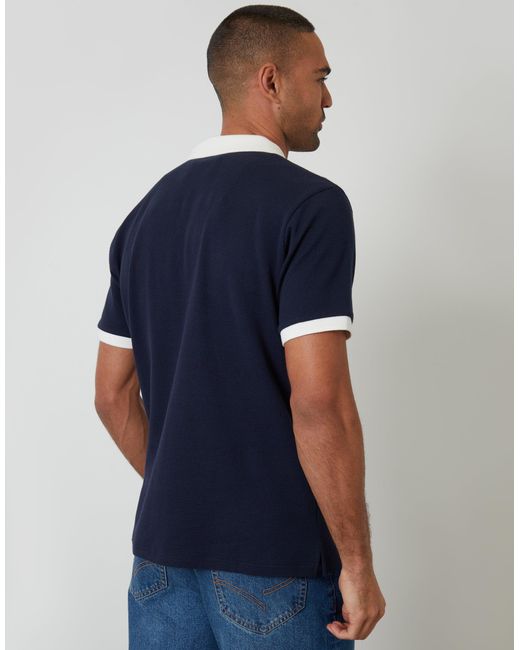 Threadbare Blue Trophy Neck Waffle Polo Shirt for men