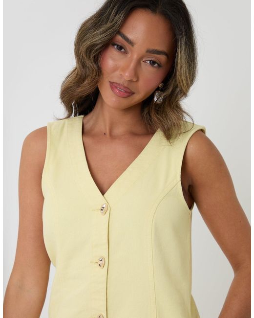 Threadbare Natural Denim V-Neck Mini Pinafore Dress