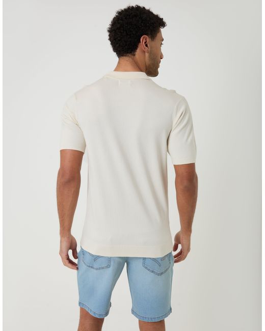 Threadbare White Knitted Trophy Neck Polo for men