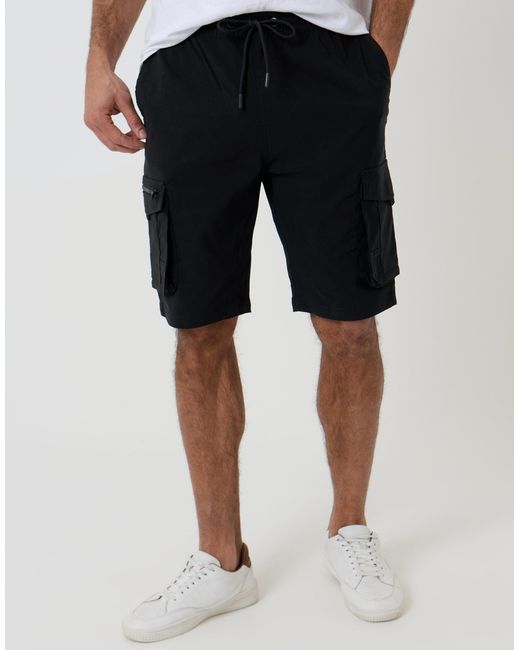 Threadbare Black Elasticated Waist Stretch Cargo Shorts for men