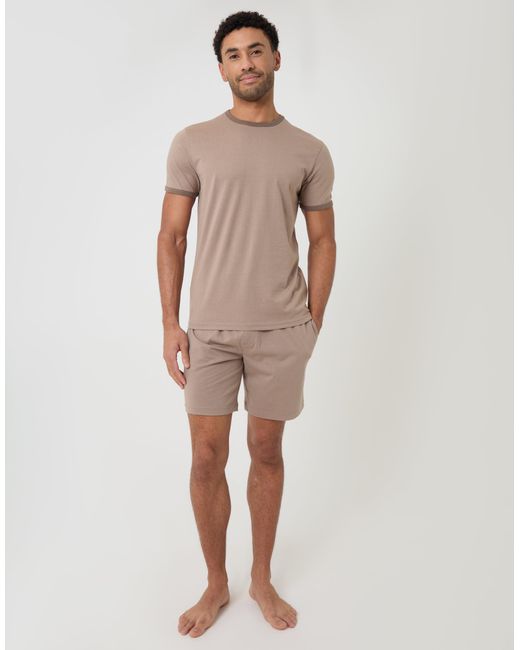 Threadbare Natural Contrast Binding Short Lounge Set for men
