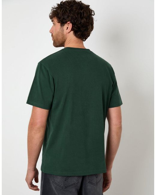 Threadbare Green Peached Cotton Crew Neck T-Shirt for men