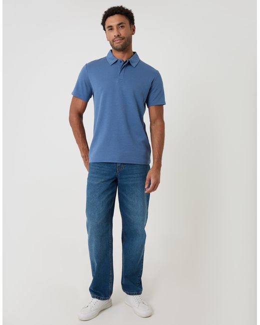 Threadbare Blue Textured Hidden Placket Polo Shirt for men