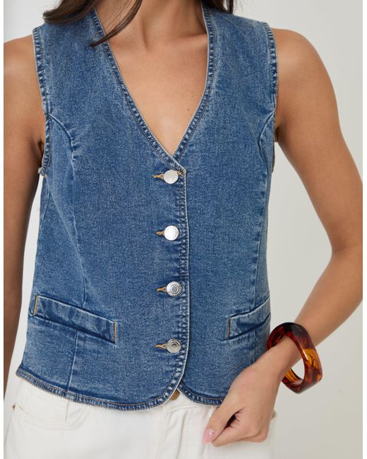 Threadbare Blue Fitted Denim Waistcoat