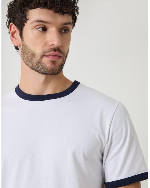 Threadbare White Cotton Ringer T-Shirt for men