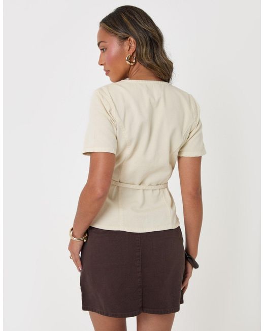 Threadbare White Denim Belted Short Sleeve Top
