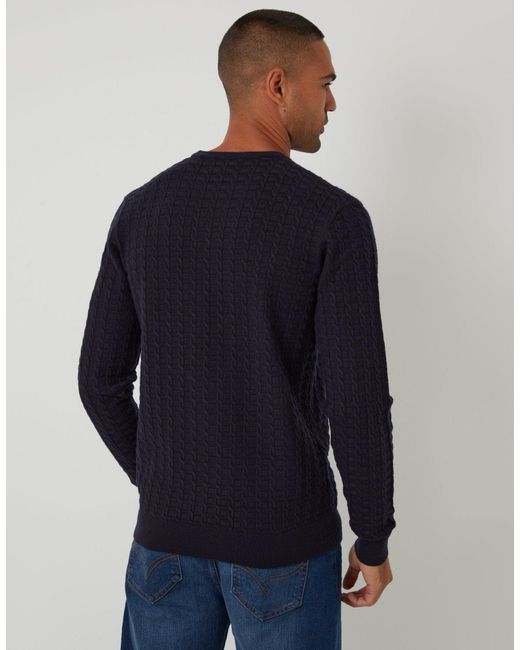 Threadbare Blue Cable Knit Crew Neck Jumper for men