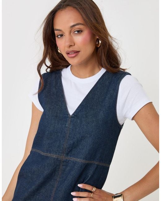 Threadbare Blue Denim V-Neck Mini Dress