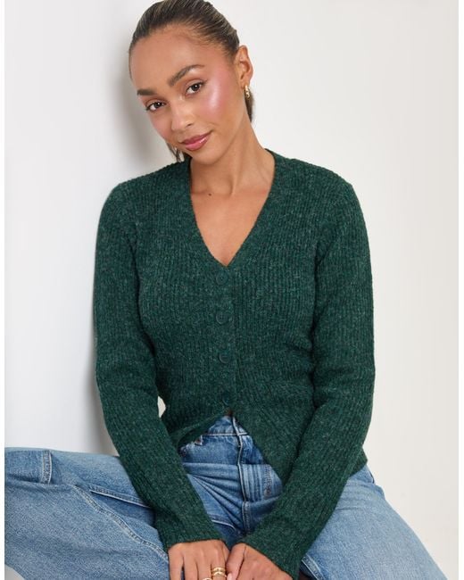 Threadbare Green V Neck Knitted Cardigan