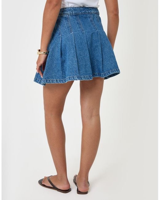 Threadbare Blue Denim Pleated Mini Skirt
