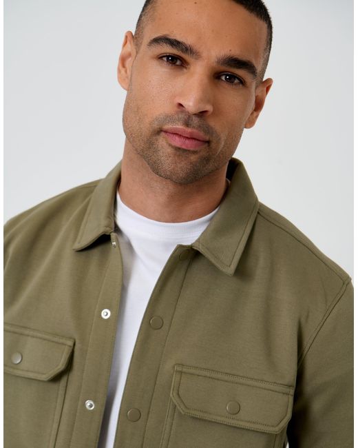 Threadbare Green Pique Popper Fastening Shacket for men