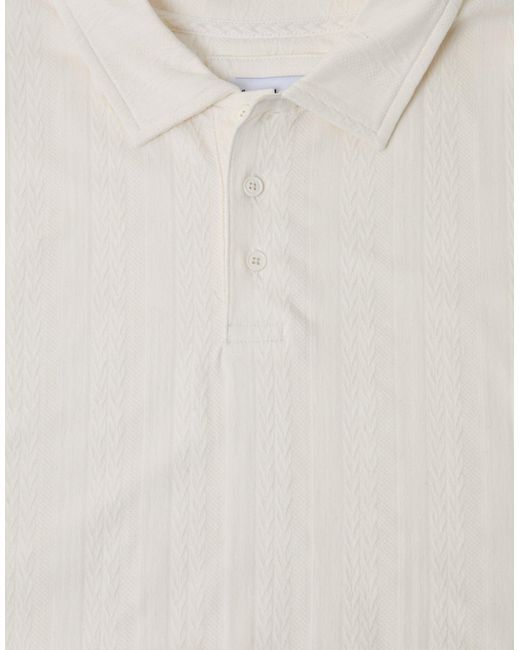 Threadbare White Textured Cotton Polo Shirt for men