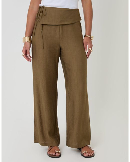 Threadbare Natural Wide Leg Wrap Front Textured Trousers