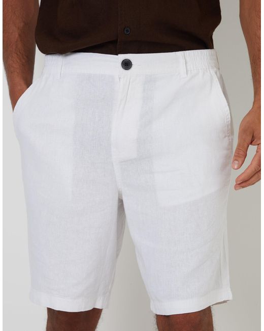 Threadbare White Linen Blend Shorts for men