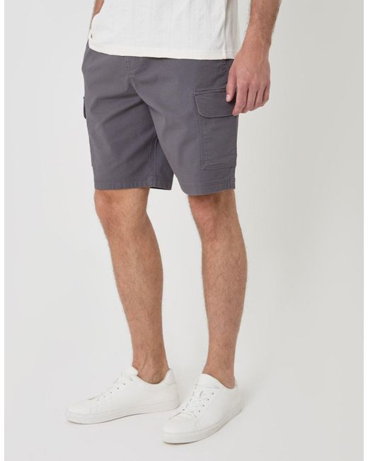 Threadbare White Regular Fit Textured Cargo Shorts for men